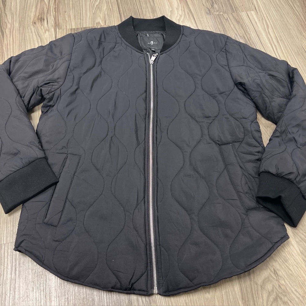 7 for all mankind Quilted Bomber Full Zip Jacket Black Men’s Size Medium NWOT